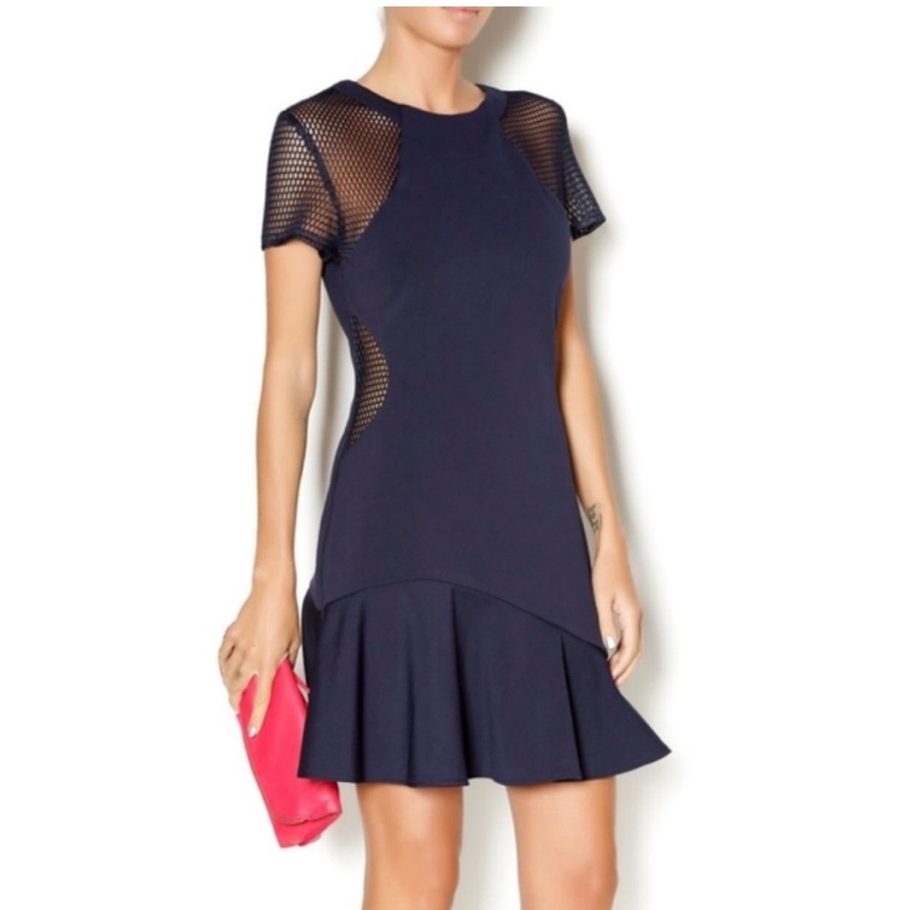 Adelyn Rae Navy Blue Mesh Panel Dress